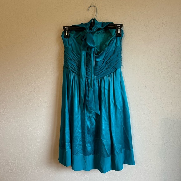 Cache Vintage Teal Silk Halter Mini Dress Women’s 6 Formal Prom Wedding Y2K - Picture 3 of 5